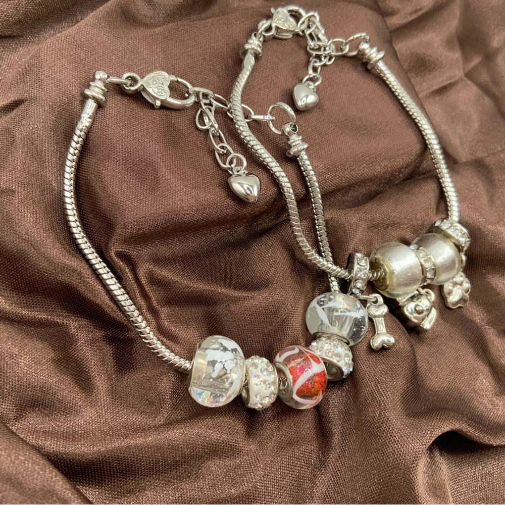 Set of 2 Handmade Silver Charm Bracelets